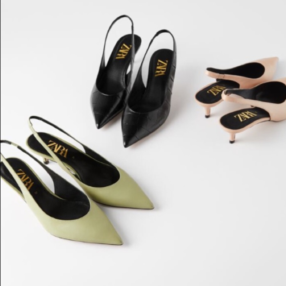 (Zara) LEATHER MID-HEEL SLINGBACK